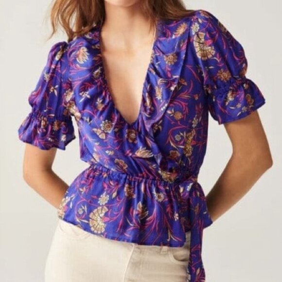 NWT BA&SH Chella Floral Ruffled top L/SZ 8 - Picture 8 of 8